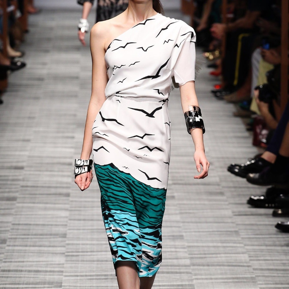 MISSONI RUNWAY Silk Off-the-Shoulder Print Dress